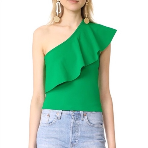 Milly Tops - Milly One Shoulder Flounce Top Emerald Size P
